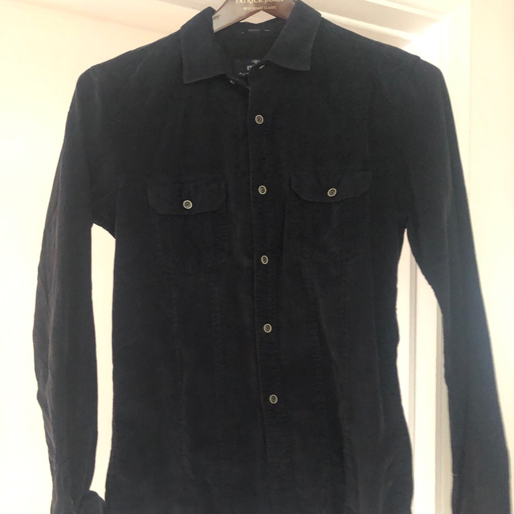 Cord button up dark blue shirt